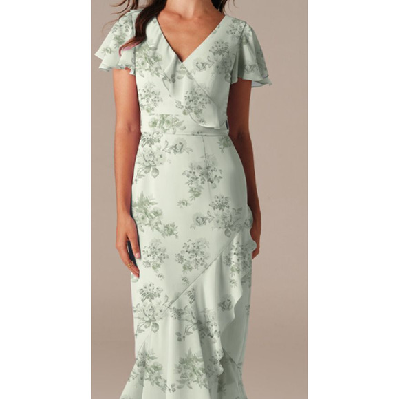 AW BRIDAL 10 L Pistachio Green Penoy floral Celia formal maxi dress NEW b95 - Picture 1 of 9